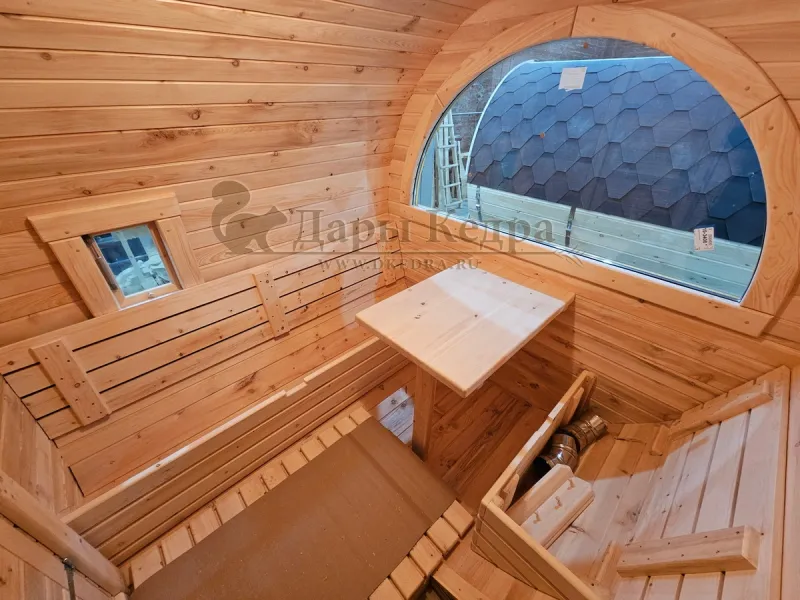 Баня-бочка «Орео» с боковым входом и панорамным окном