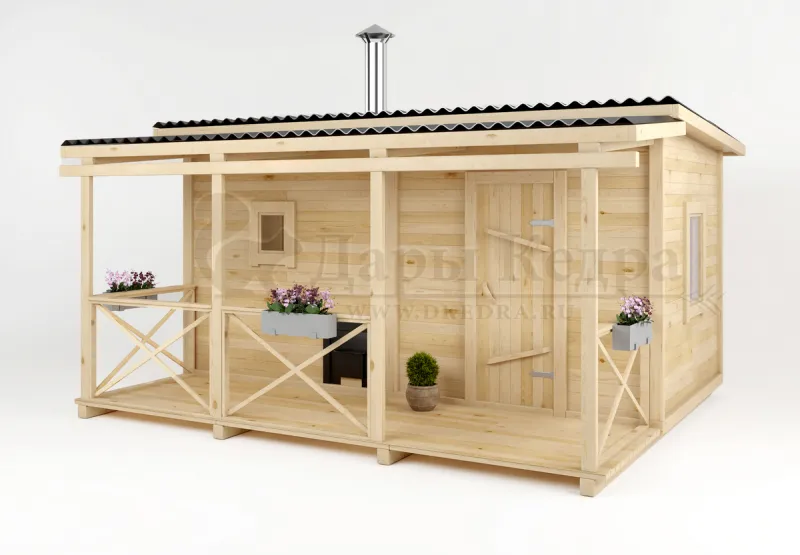 Каркасно-щитовая баня из кедра «Оптима» с верандой